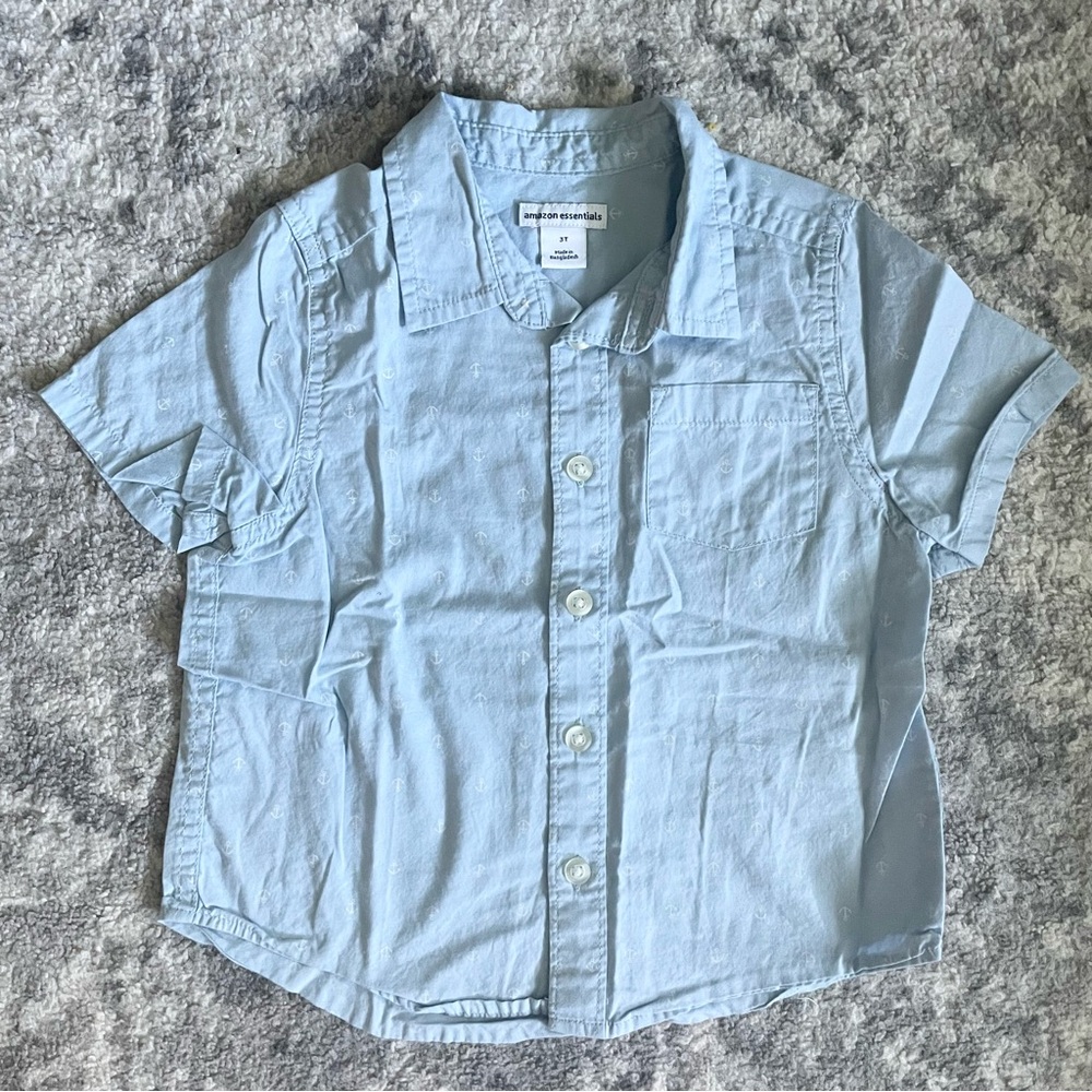 Light Blue Boys Button Up Short Sleeve Shirt, Kids Dress Shirt